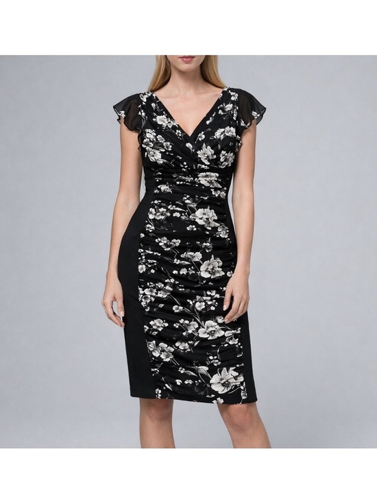 Dresses & Skirts - Black Floral V-Neck Sheath Dress